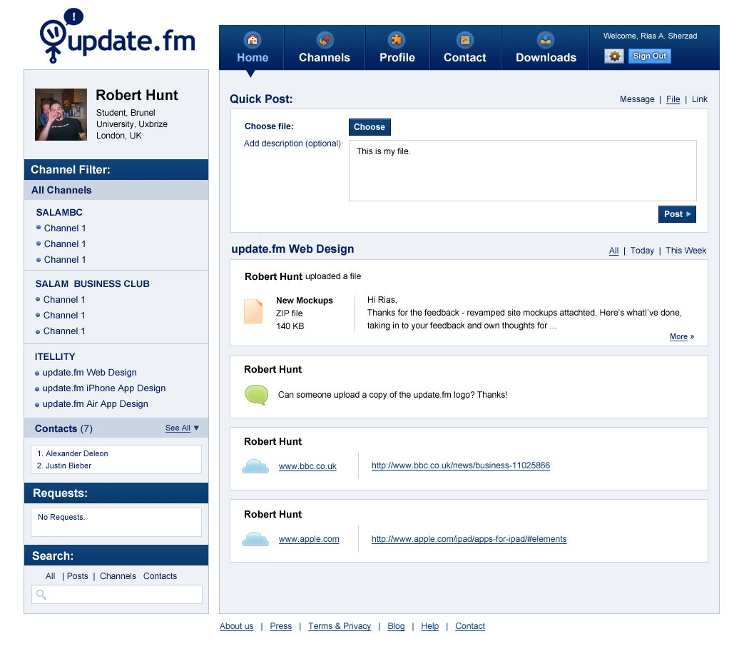 update.fm-Dashboard-Application Design